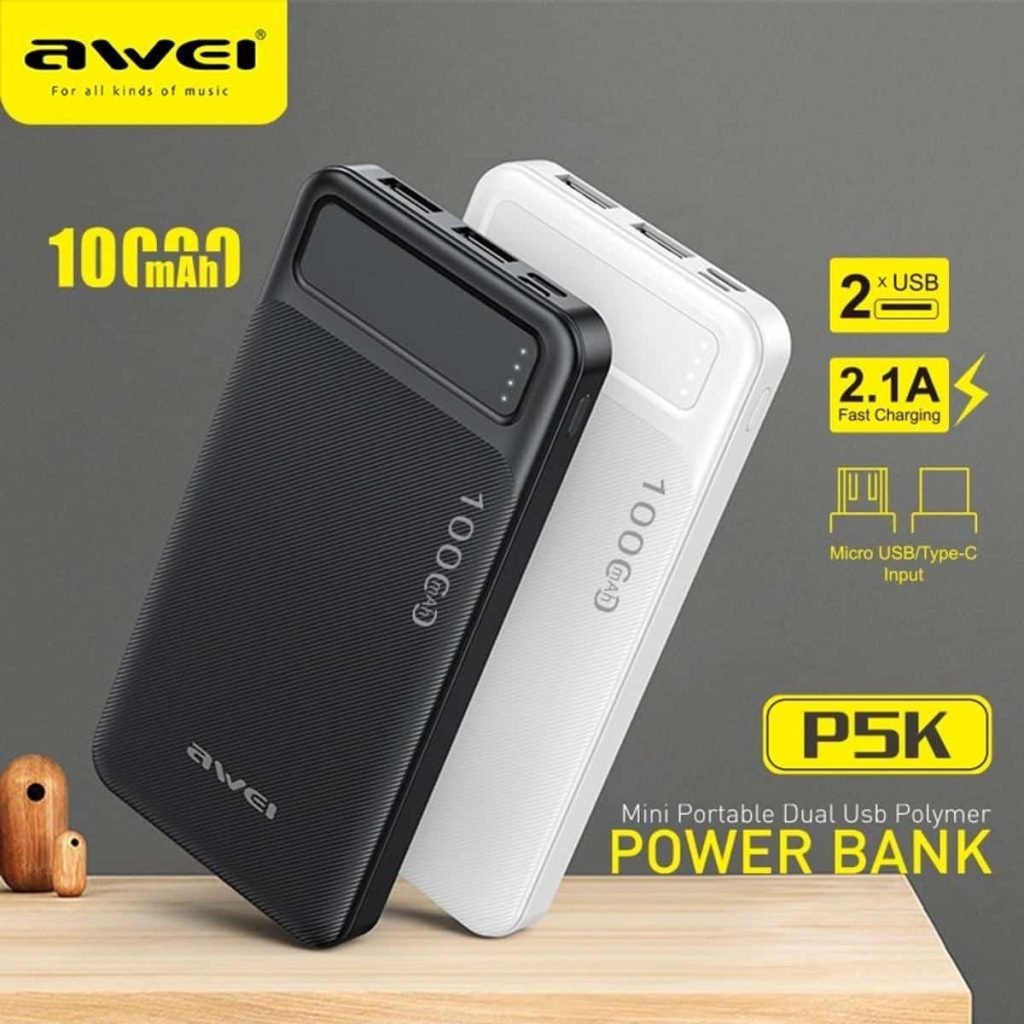 Awei P5K 10000mAh Dual USB Port Fast Charging Power Bank